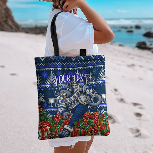 Personalized Geelong Cats Football Christmas Tote Bag Australian Football Mascot - Ugly Xmas Pattern Festive