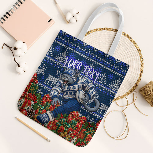 Personalized Geelong Cats Football Christmas Tote Bag Australian Football Mascot - Ugly Xmas Pattern Festive