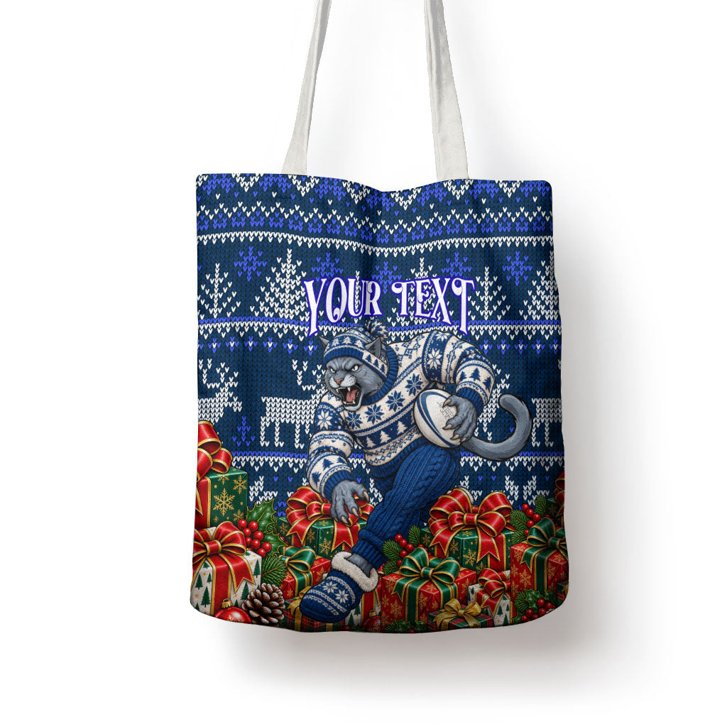 Personalized Geelong Cats Football Christmas Tote Bag Australian Football Mascot - Ugly Xmas Pattern Festive