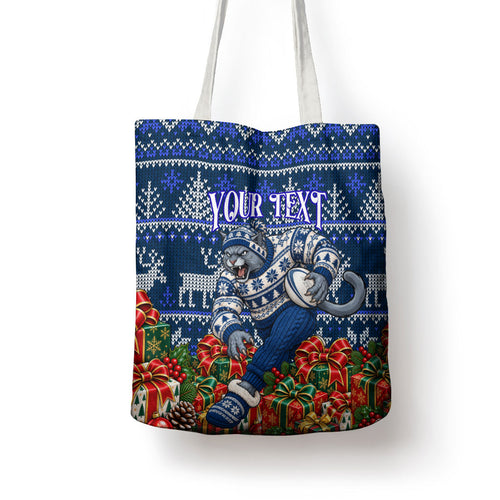 Personalized Geelong Cats Football Christmas Tote Bag Australian Football Mascot - Ugly Xmas Pattern Festive
