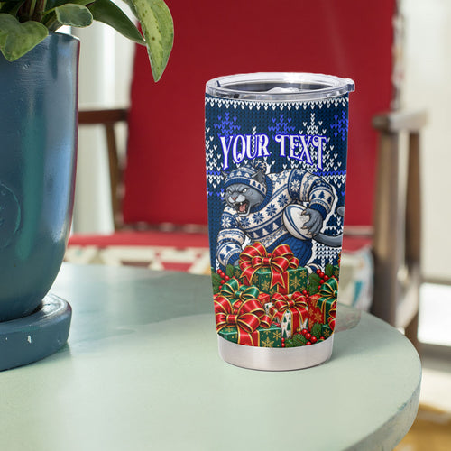 Personalized Geelong Cats Football Christmas Tumbler Cup Australian Football Mascot - Ugly Xmas Pattern Festive