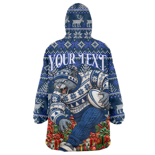 Personalized Geelong Cats Football Christmas Wearable Blanket Hoodie Australian Football Mascot - Ugly Xmas Pattern Festive