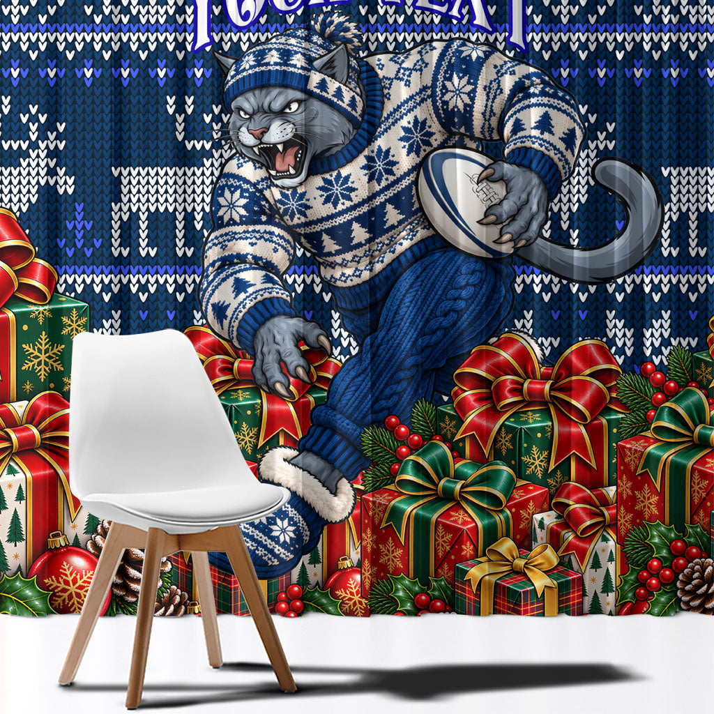 Personalized Geelong Cats Football Christmas Window Curtain Australian Football Mascot - Ugly Xmas Pattern Festive