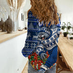 Personalized Geelong Cats Football Christmas Women Casual Shirt Australian Football Mascot - Ugly Xmas Pattern Festive
