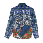Personalized Geelong Cats Football Christmas Women Casual Shirt Australian Football Mascot - Ugly Xmas Pattern Festive