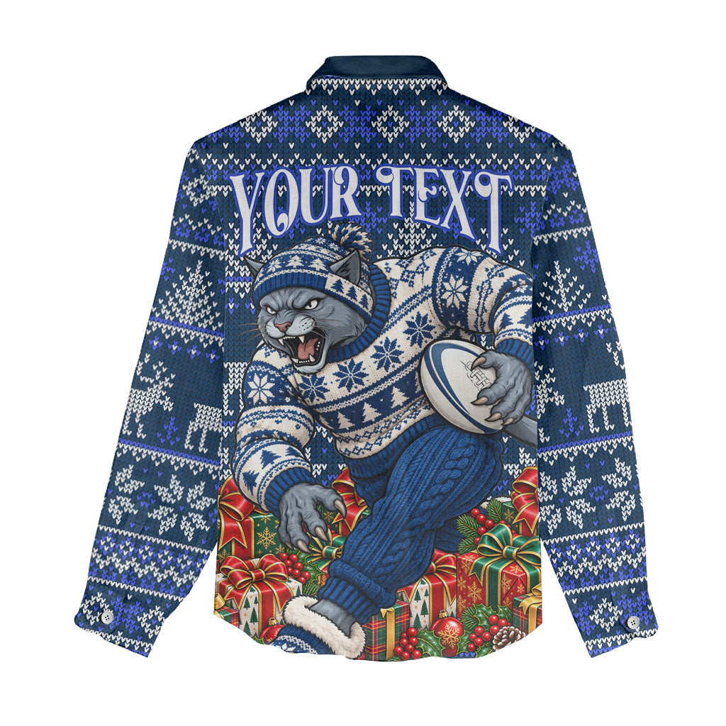 Personalized Geelong Cats Football Christmas Women Casual Shirt Australian Football Mascot - Ugly Xmas Pattern Festive