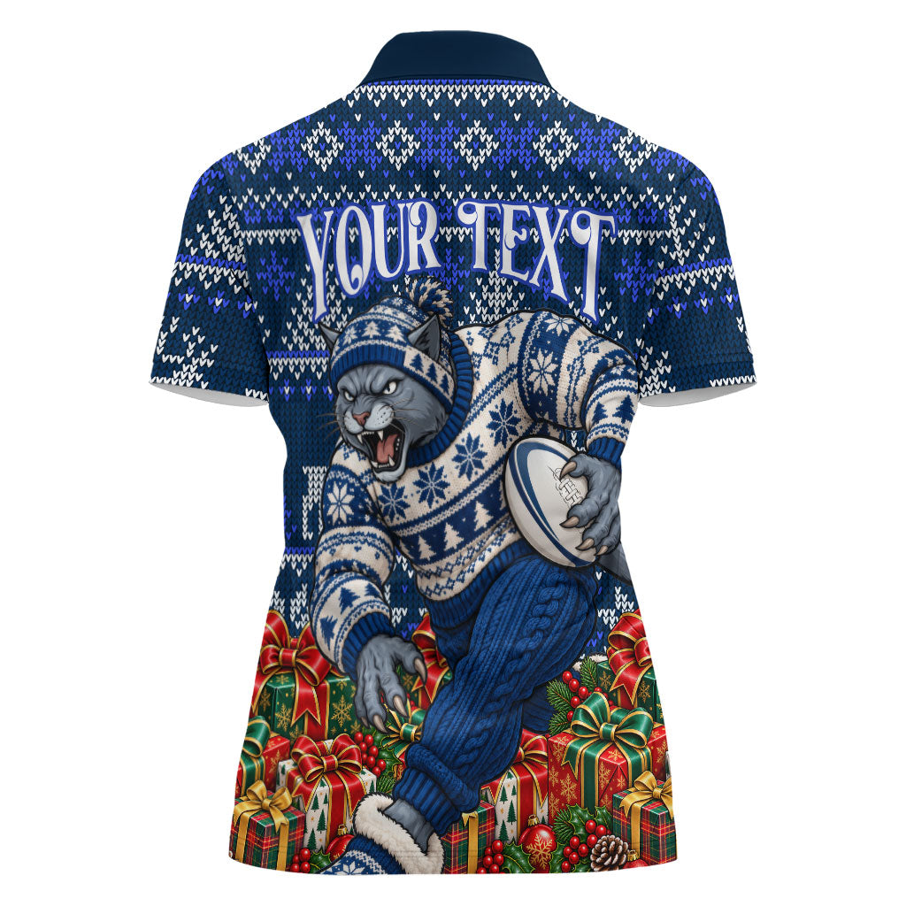 Personalized Geelong Cats Football Christmas Women Polo Shirt Australian Football Mascot - Ugly Xmas Pattern Festive