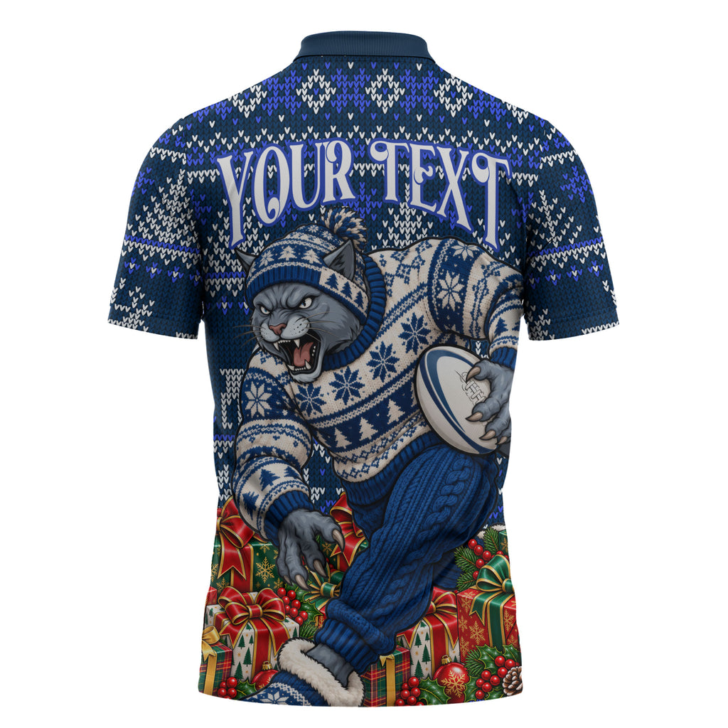 Personalized Geelong Cats Football Christmas Zipper Polo Shirt Australian Football Mascot - Ugly Xmas Pattern Festive