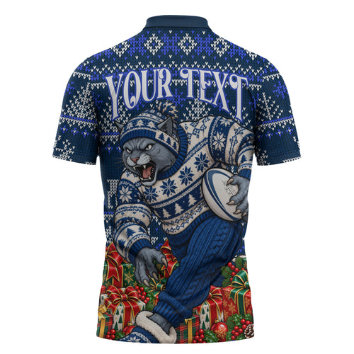 Personalized Geelong Cats Football Christmas Zipper Polo Shirt Australian Football Mascot - Ugly Xmas Pattern Festive