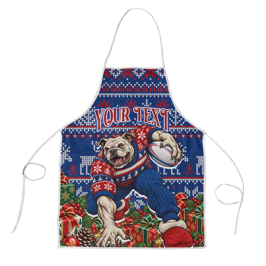Personalized Western Bulldogs Football Christmas Apron Australian Football Mascot - Ugly Xmas Pattern Festive