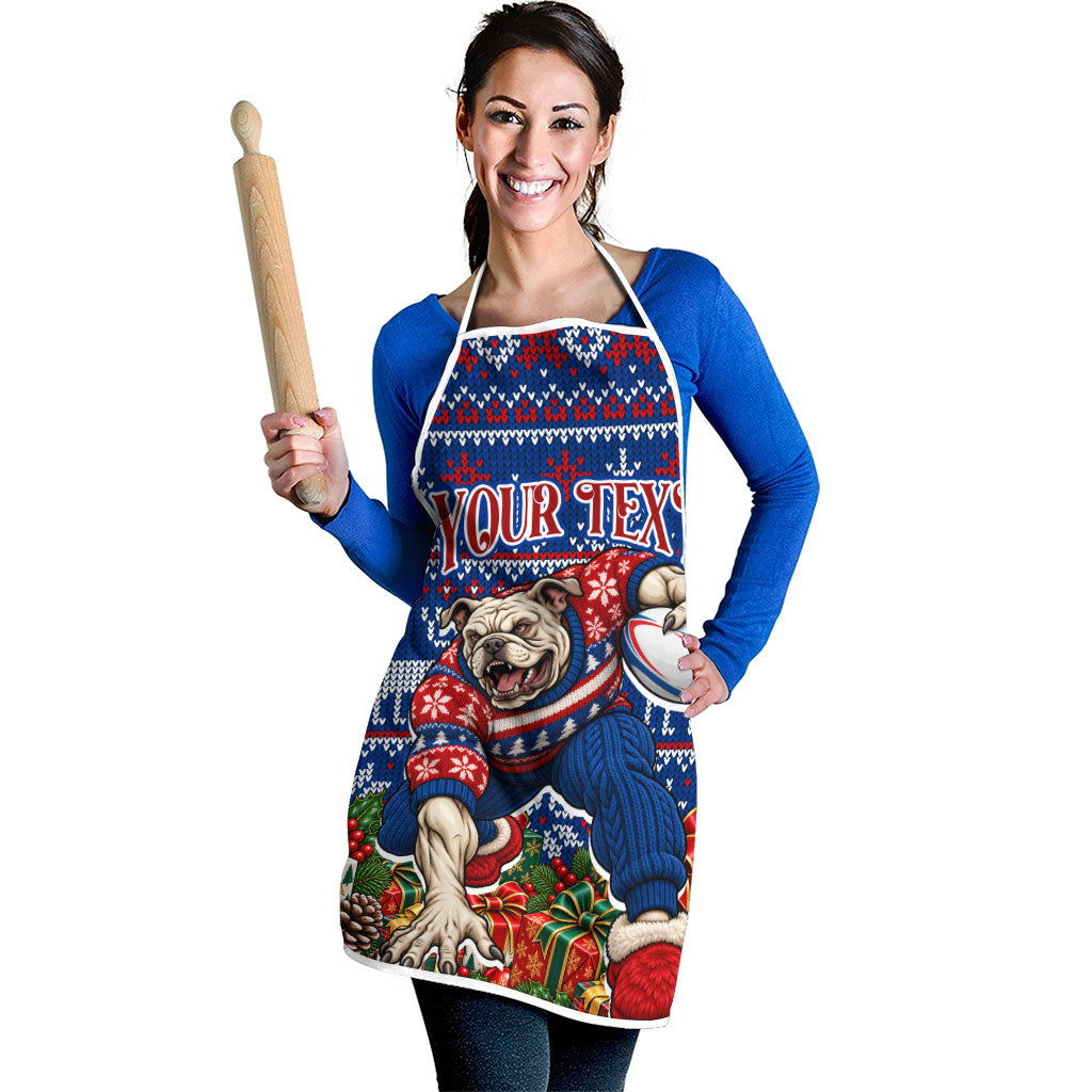 Personalized Western Bulldogs Football Christmas Apron Australian Football Mascot - Ugly Xmas Pattern Festive
