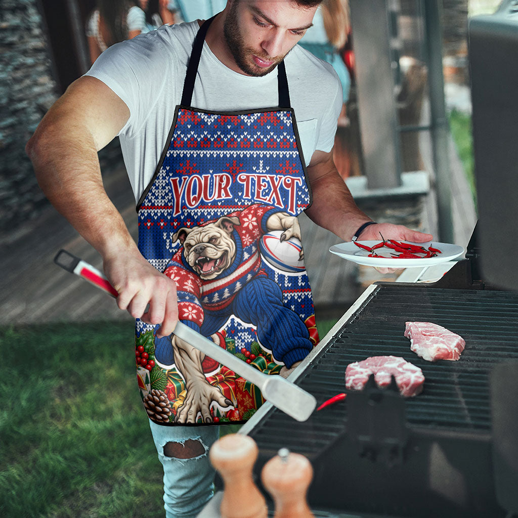 Personalized Western Bulldogs Football Christmas Apron Australian Football Mascot - Ugly Xmas Pattern Festive