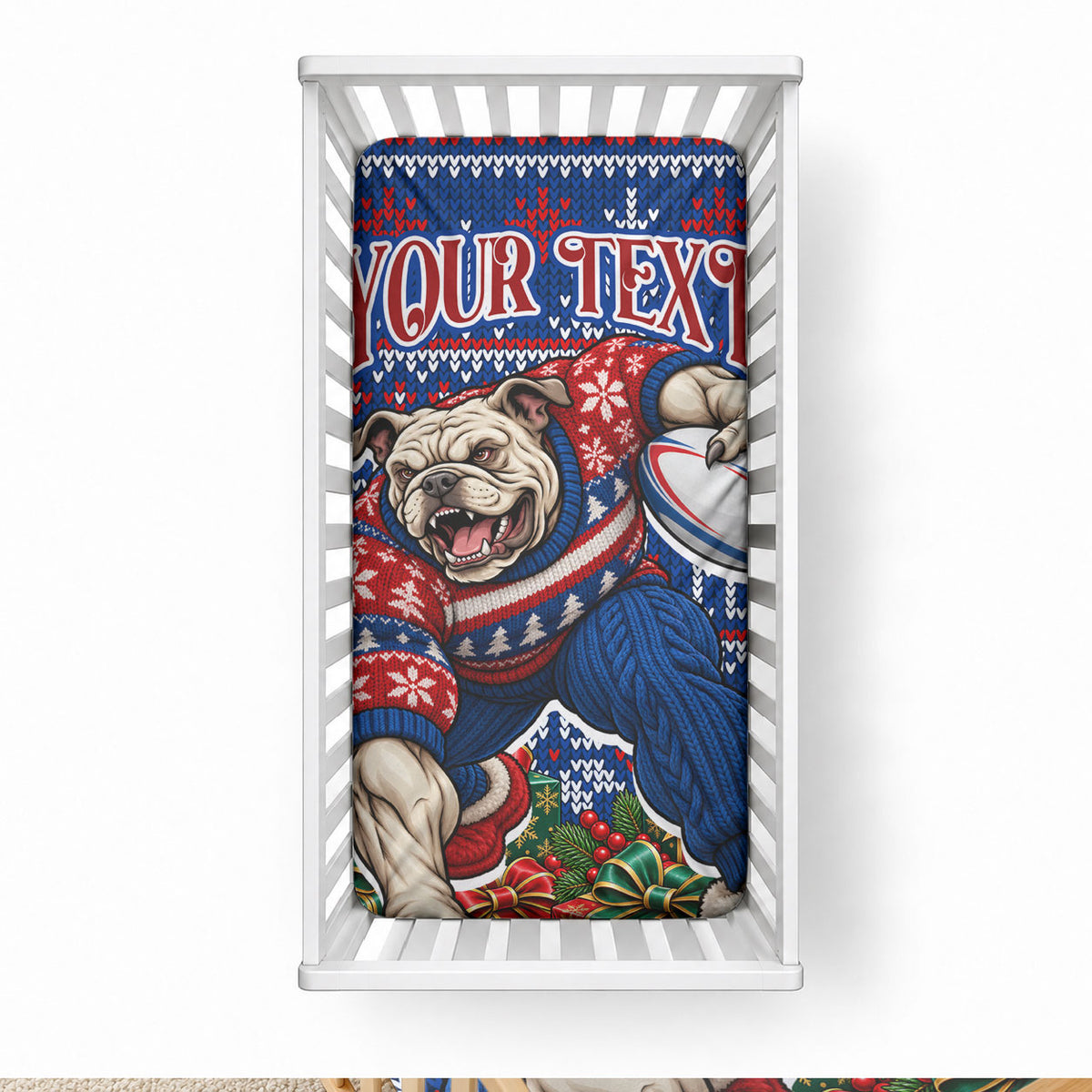 Personalized Western Bulldogs Football Christmas Baby Bed Cover Australian Football Mascot - Ugly Xmas Pattern Festive