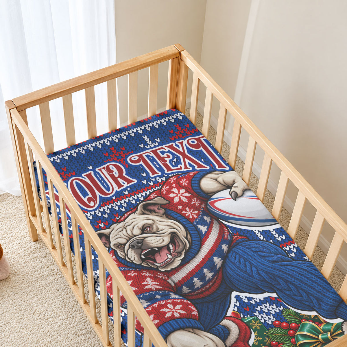 Personalized Western Bulldogs Football Christmas Baby Bed Cover Australian Football Mascot - Ugly Xmas Pattern Festive
