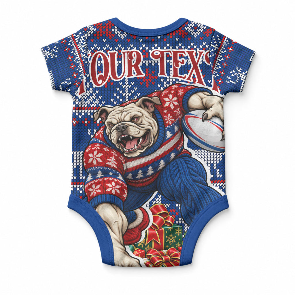 Personalized Western Bulldogs Football Christmas Baby Onesie Australian Football Mascot - Ugly Xmas Pattern Festive
