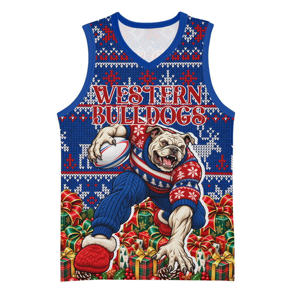 Personalized Western Bulldogs Football Christmas Basketball Jersey Australian Football Mascot - Ugly Xmas Pattern Festive
