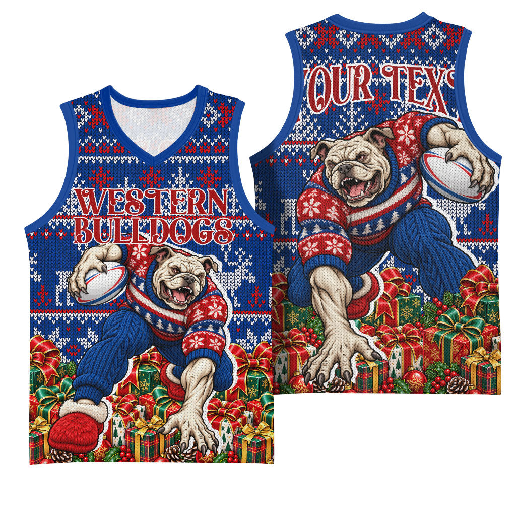 Personalized Western Bulldogs Football Christmas Basketball Jersey Australian Football Mascot - Ugly Xmas Pattern Festive