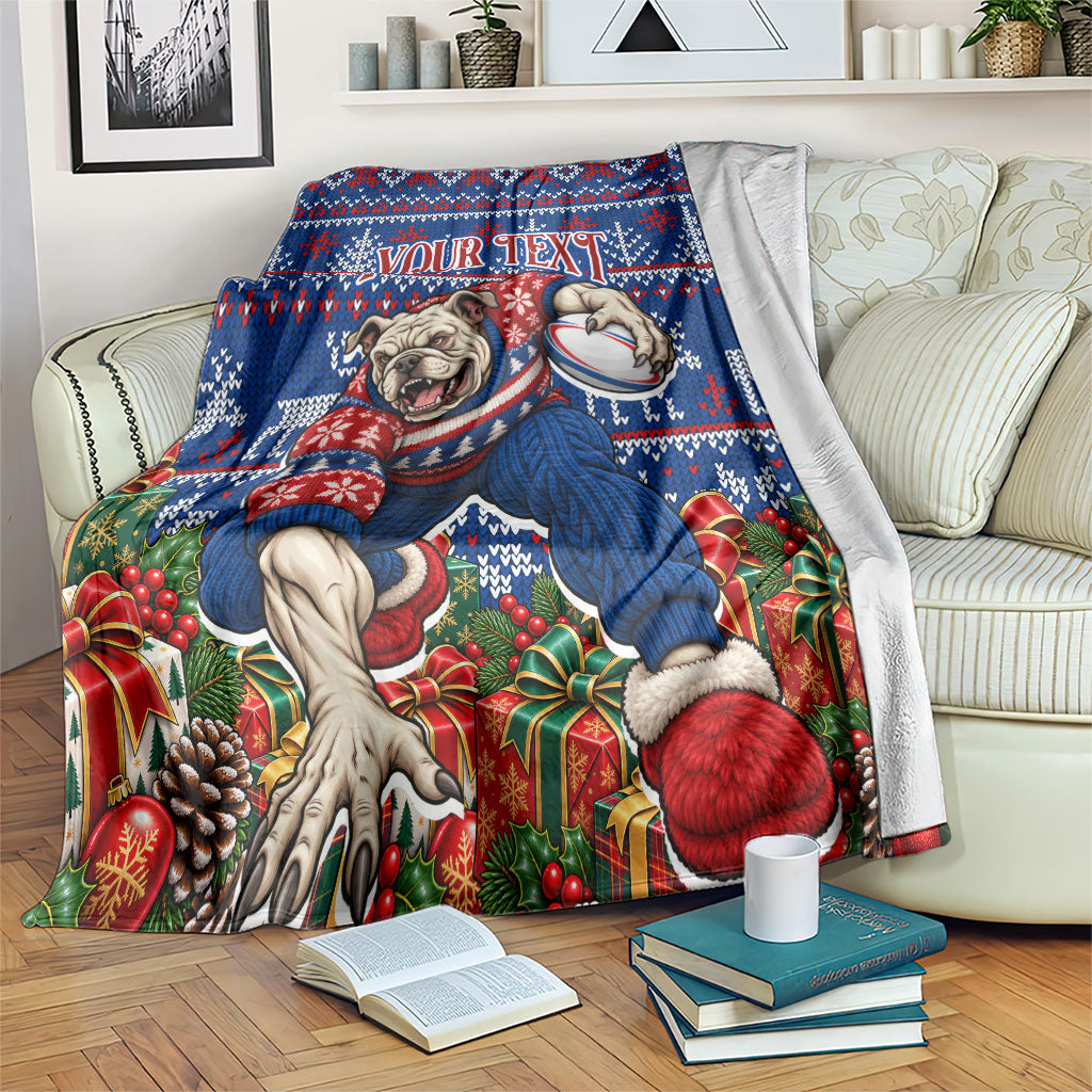 Personalized Western Bulldogs Football Christmas Blanket Australian Football Mascot - Ugly Xmas Pattern Festive