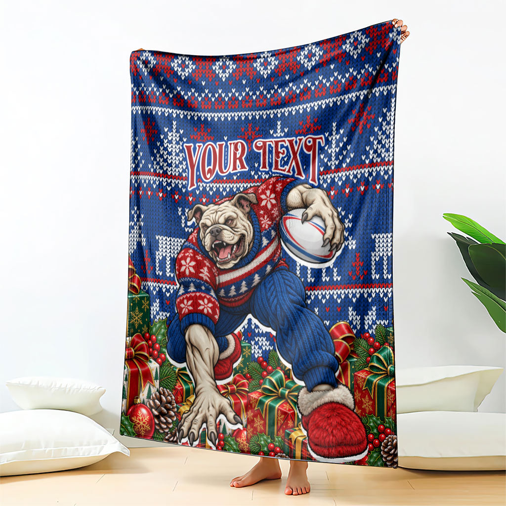 Personalized Western Bulldogs Football Christmas Blanket Australian Football Mascot - Ugly Xmas Pattern Festive