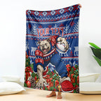 Personalized Western Bulldogs Football Christmas Blanket Australian Football Mascot - Ugly Xmas Pattern Festive