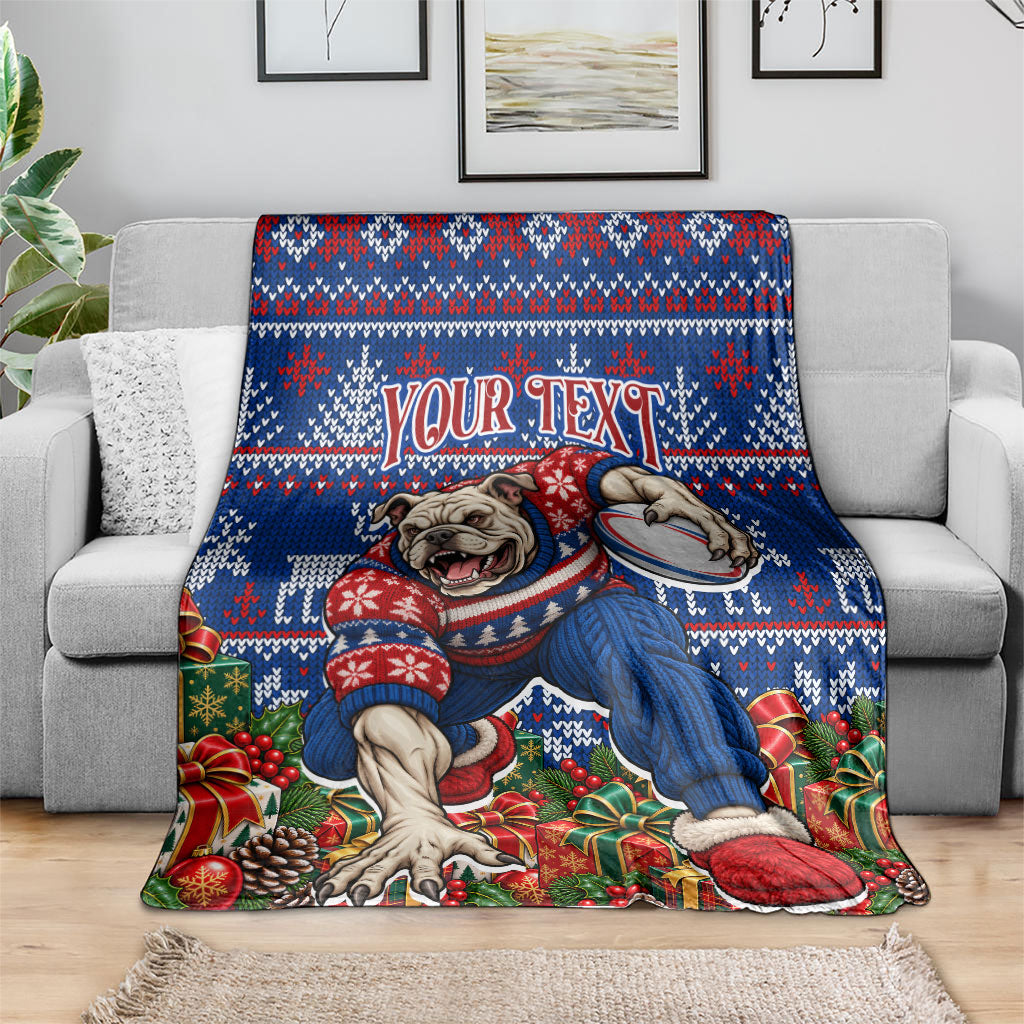 Personalized Western Bulldogs Football Christmas Blanket Australian Football Mascot - Ugly Xmas Pattern Festive