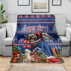 Personalized Western Bulldogs Football Christmas Blanket Australian Football Mascot - Ugly Xmas Pattern Festive