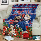 Personalized Western Bulldogs Football Christmas Blanket Australian Football Mascot - Ugly Xmas Pattern Festive