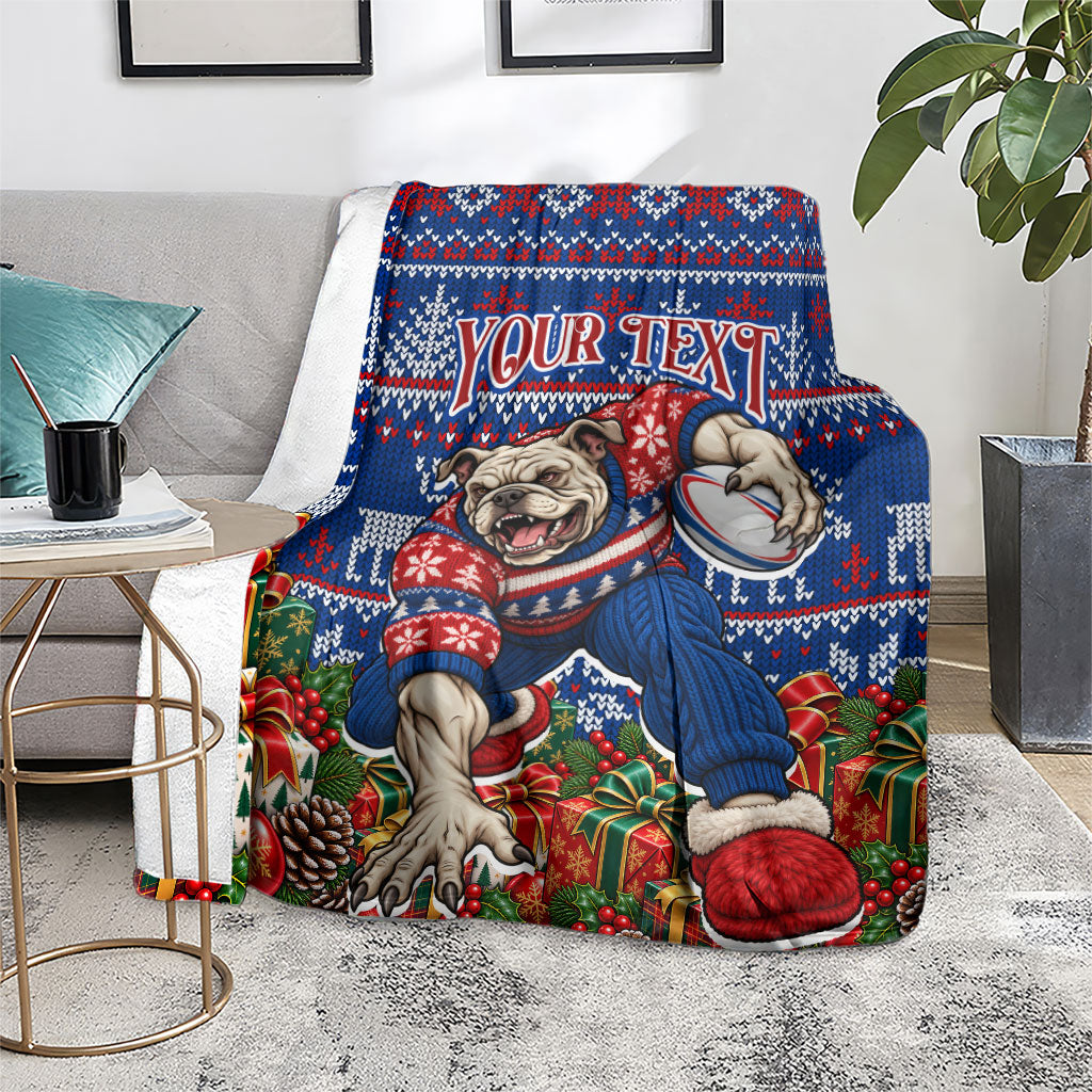 Personalized Western Bulldogs Football Christmas Blanket Australian Football Mascot - Ugly Xmas Pattern Festive