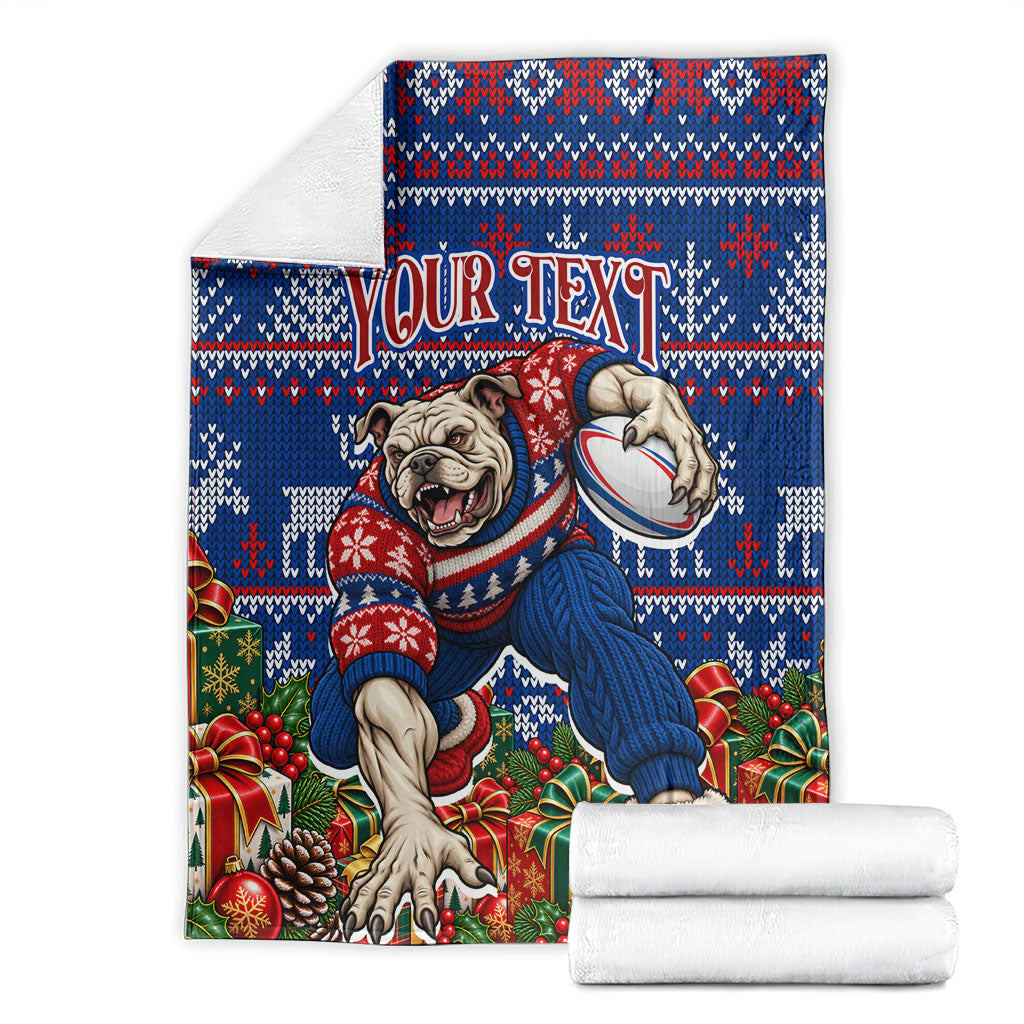 Personalized Western Bulldogs Football Christmas Blanket Australian Football Mascot - Ugly Xmas Pattern Festive