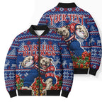 Personalized Western Bulldogs Football Christmas Bomber Puffer Jacket Australian Football Mascot - Ugly Xmas Pattern Festive