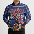 Personalized Western Bulldogs Football Christmas Bomber Puffer Jacket Australian Football Mascot - Ugly Xmas Pattern Festive