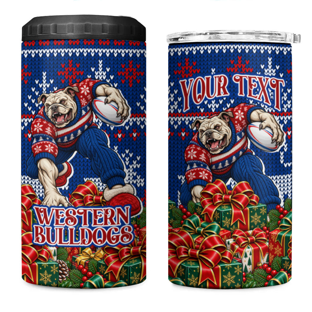 Personalized Western Bulldogs Football Christmas 4 in 1 Can Cooler Tumbler Australian Football Mascot - Ugly Xmas Pattern Festive