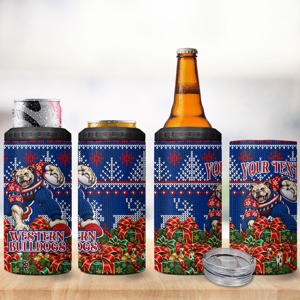Personalized Western Bulldogs Football Christmas 4 in 1 Can Cooler Tumbler Australian Football Mascot - Ugly Xmas Pattern Festive