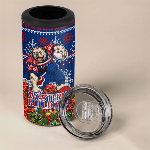 Personalized Western Bulldogs Football Christmas 4 in 1 Can Cooler Tumbler Australian Football Mascot - Ugly Xmas Pattern Festive