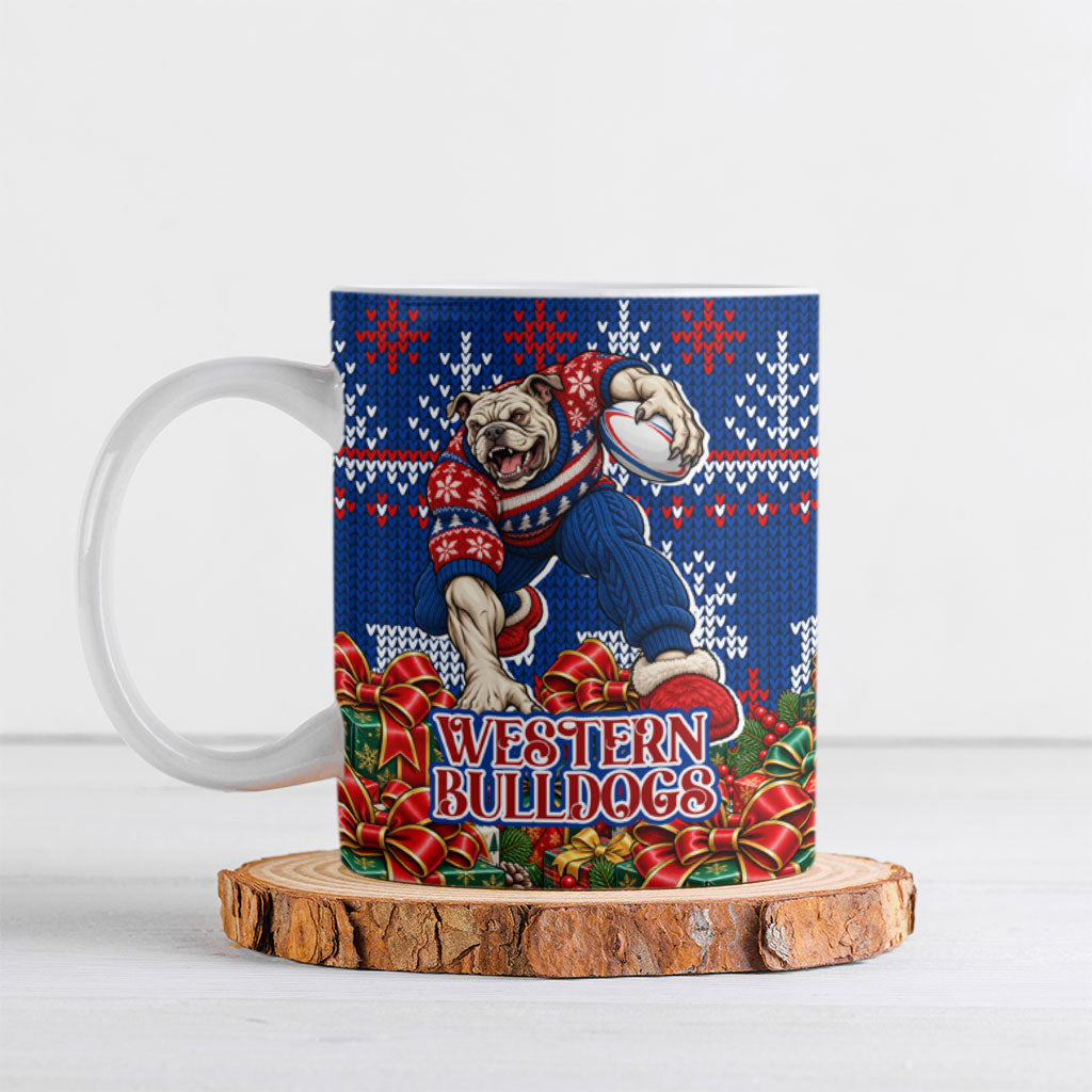 Personalized Western Bulldogs Football Christmas Ceramic Mug Australian Football Mascot - Ugly Xmas Pattern Festive