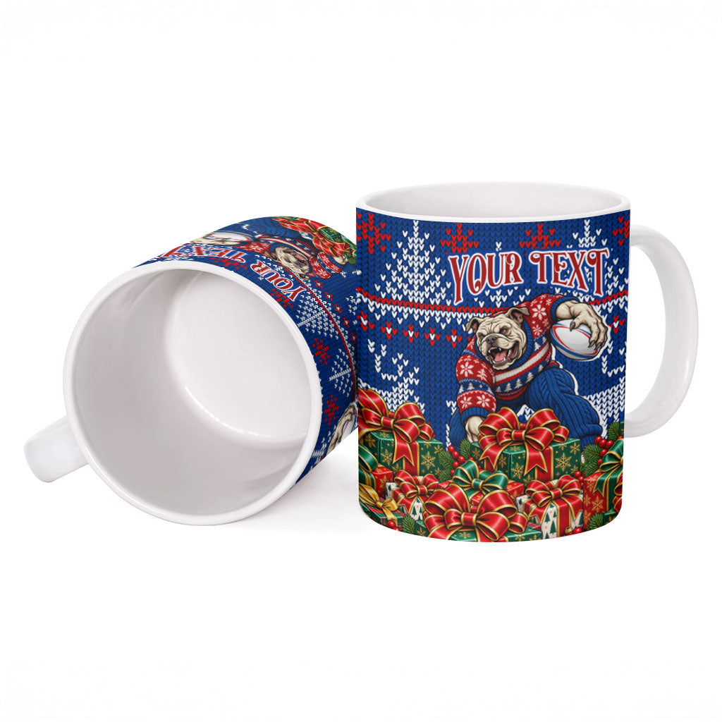 Personalized Western Bulldogs Football Christmas Ceramic Mug Australian Football Mascot - Ugly Xmas Pattern Festive