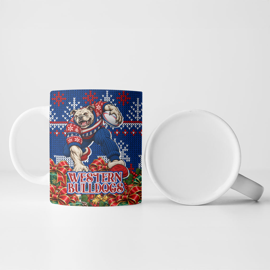 Personalized Western Bulldogs Football Christmas Ceramic Mug Australian Football Mascot - Ugly Xmas Pattern Festive