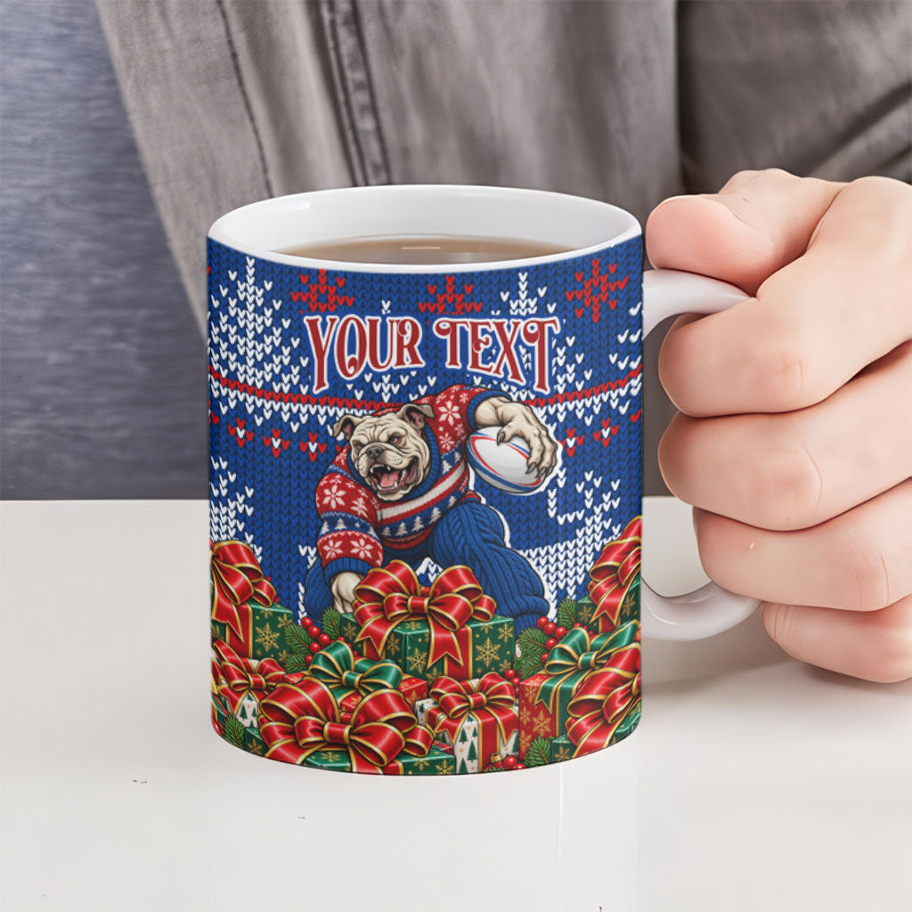 Personalized Western Bulldogs Football Christmas Ceramic Mug Australian Football Mascot - Ugly Xmas Pattern Festive