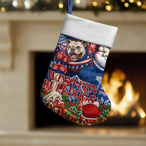 Western Bulldogs Football Christmas Stocking Australian Football Mascot - Ugly Xmas Pattern Festive