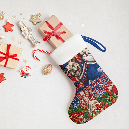 Western Bulldogs Football Christmas Stocking Australian Football Mascot - Ugly Xmas Pattern Festive