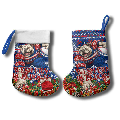 Western Bulldogs Football Christmas Stocking Australian Football Mascot - Ugly Xmas Pattern Festive