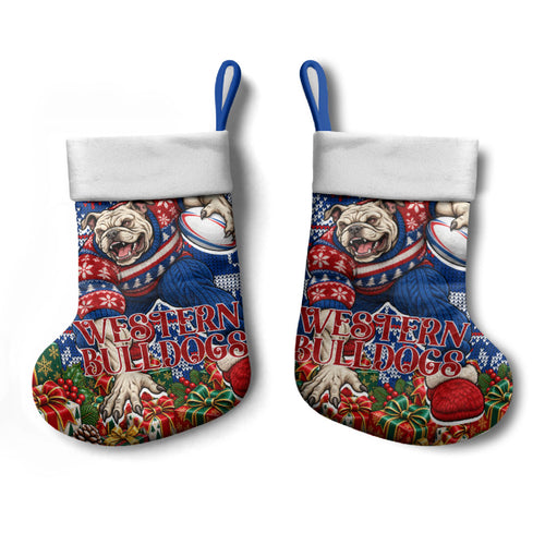 Western Bulldogs Football Christmas Stocking Australian Football Mascot - Ugly Xmas Pattern Festive