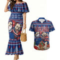 Personalized Western Bulldogs Football Christmas Couples Matching Mermaid Dress and Hawaiian Shirt Australian Football Mascot - Ugly Xmas Pattern Festive