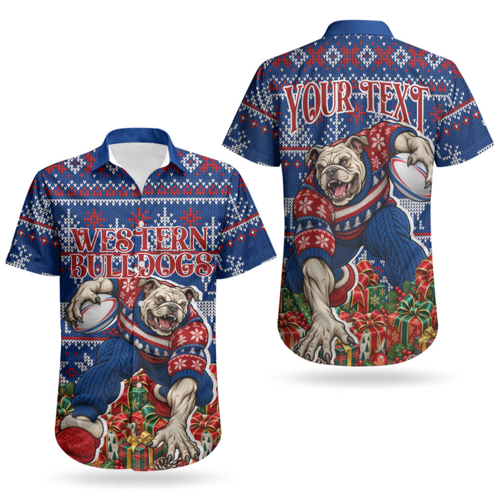 Personalized Western Bulldogs Football Christmas Couples Matching Mermaid Dress and Hawaiian Shirt Australian Football Mascot - Ugly Xmas Pattern Festive