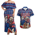 Personalized Western Bulldogs Football Christmas Couples Matching Off Shoulder Maxi Dress and Hawaiian Shirt Australian Football Mascot - Ugly Xmas Pattern Festive