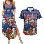 Personalized Western Bulldogs Football Christmas Couples Matching Summer Maxi Dress and Hawaiian Shirt Australian Football Mascot - Ugly Xmas Pattern Festive