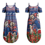 Personalized Western Bulldogs Football Christmas Couples Matching Summer Maxi Dress and Hawaiian Shirt Australian Football Mascot - Ugly Xmas Pattern Festive