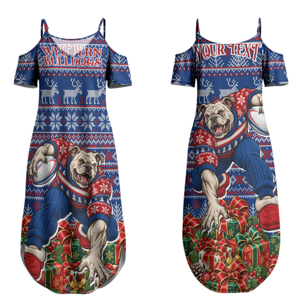 Personalized Western Bulldogs Football Christmas Couples Matching Summer Maxi Dress and Hawaiian Shirt Australian Football Mascot - Ugly Xmas Pattern Festive