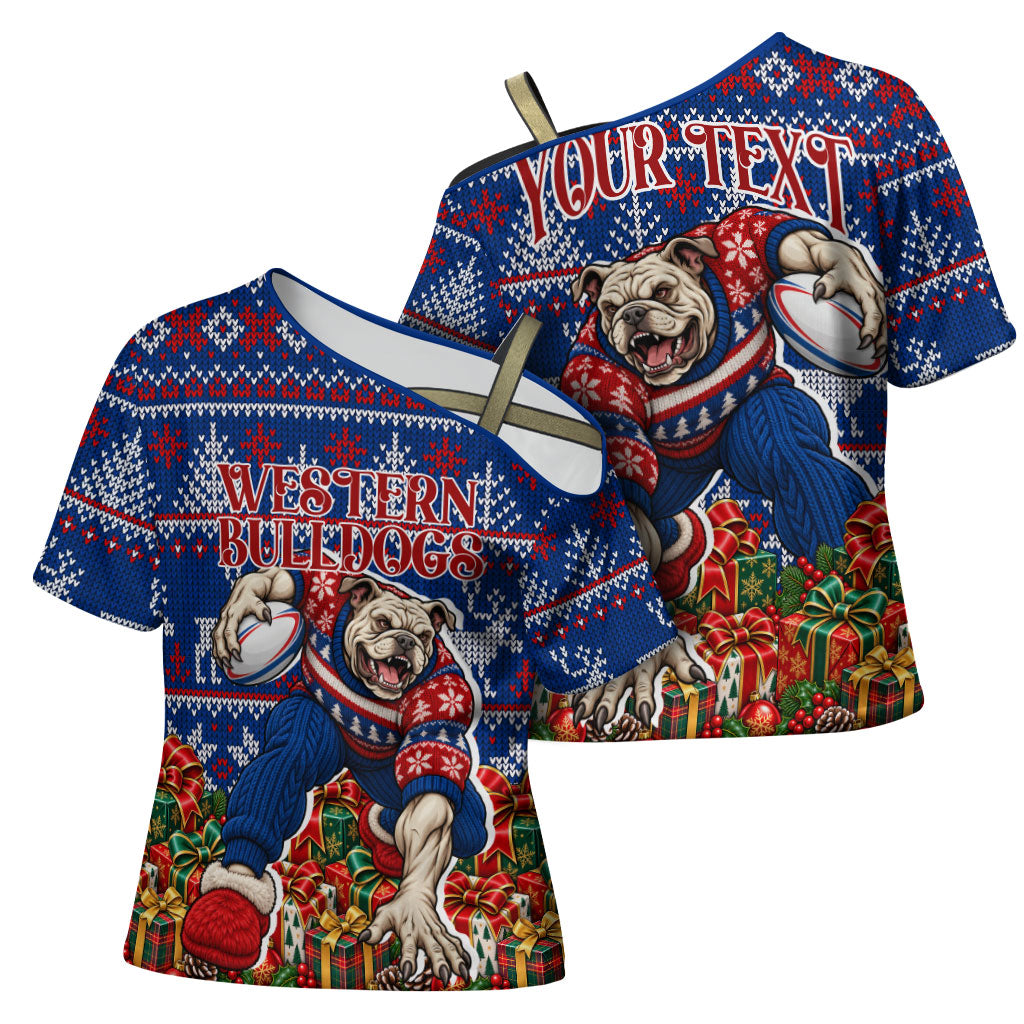 Personalized Western Bulldogs Football Christmas Cross Shoulder Shirt Australian Football Mascot - Ugly Xmas Pattern Festive