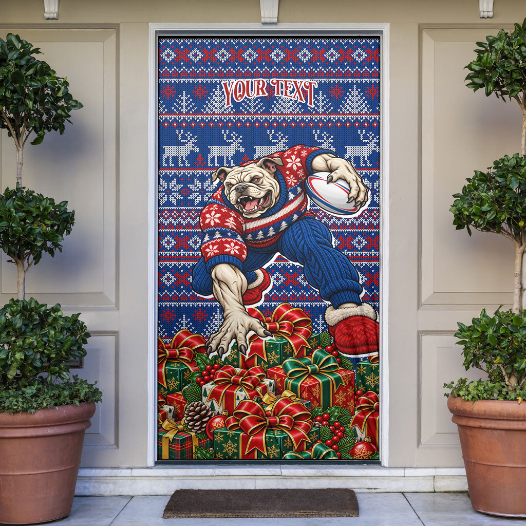 Personalized Western Bulldogs Football Christmas Door Cover Australian Football Mascot - Ugly Xmas Pattern Festive